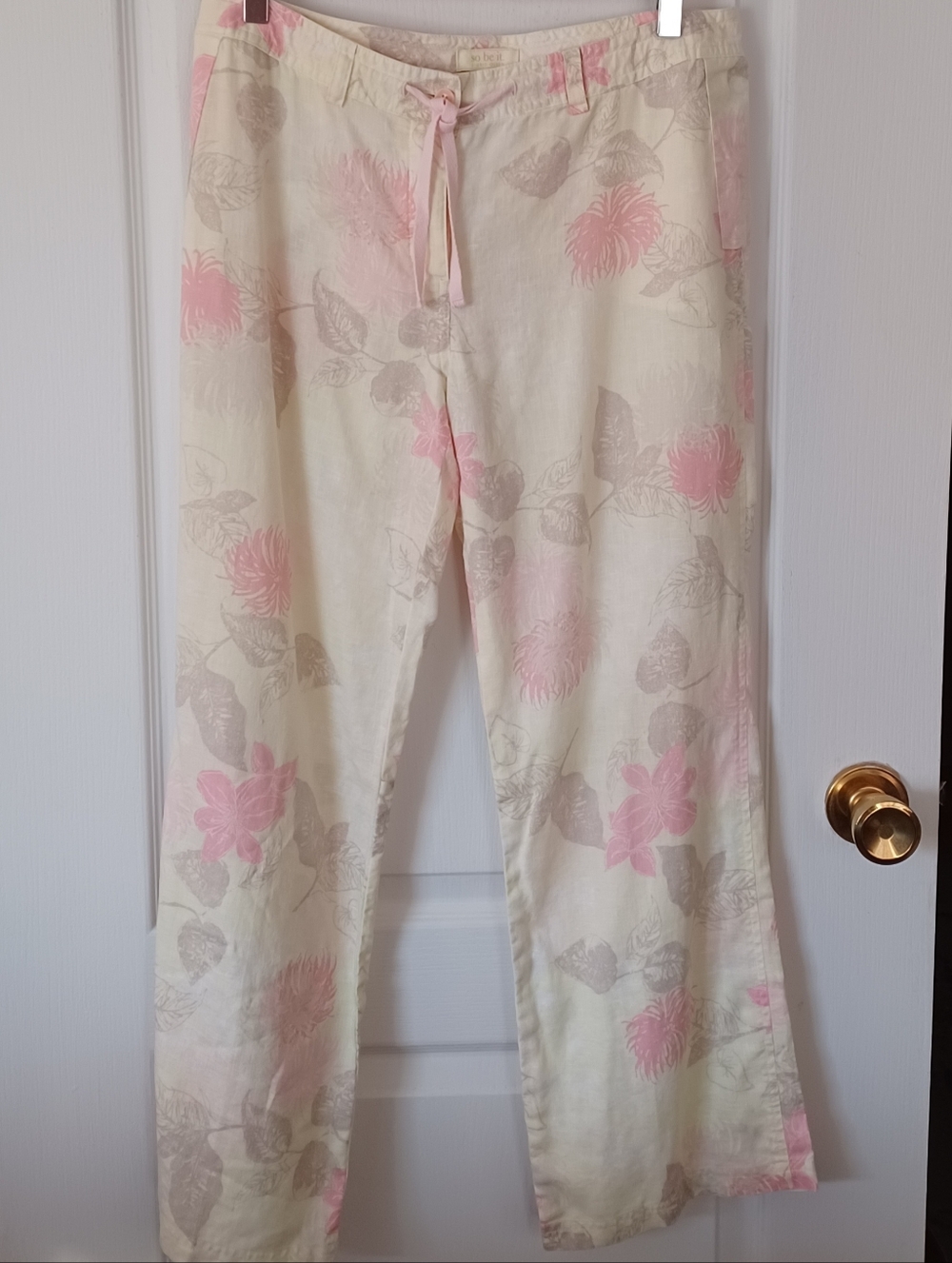 so be it. SIGRID OLSEN 100% LINEN PALE YELLOW FLORAL CROPPED PANTS SZ 6 CIMU2041